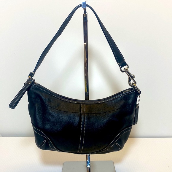 Coach Soho Black Leather Hobo Bag White Stitching Purse Handbag No E043-… - Picture 1 of 8